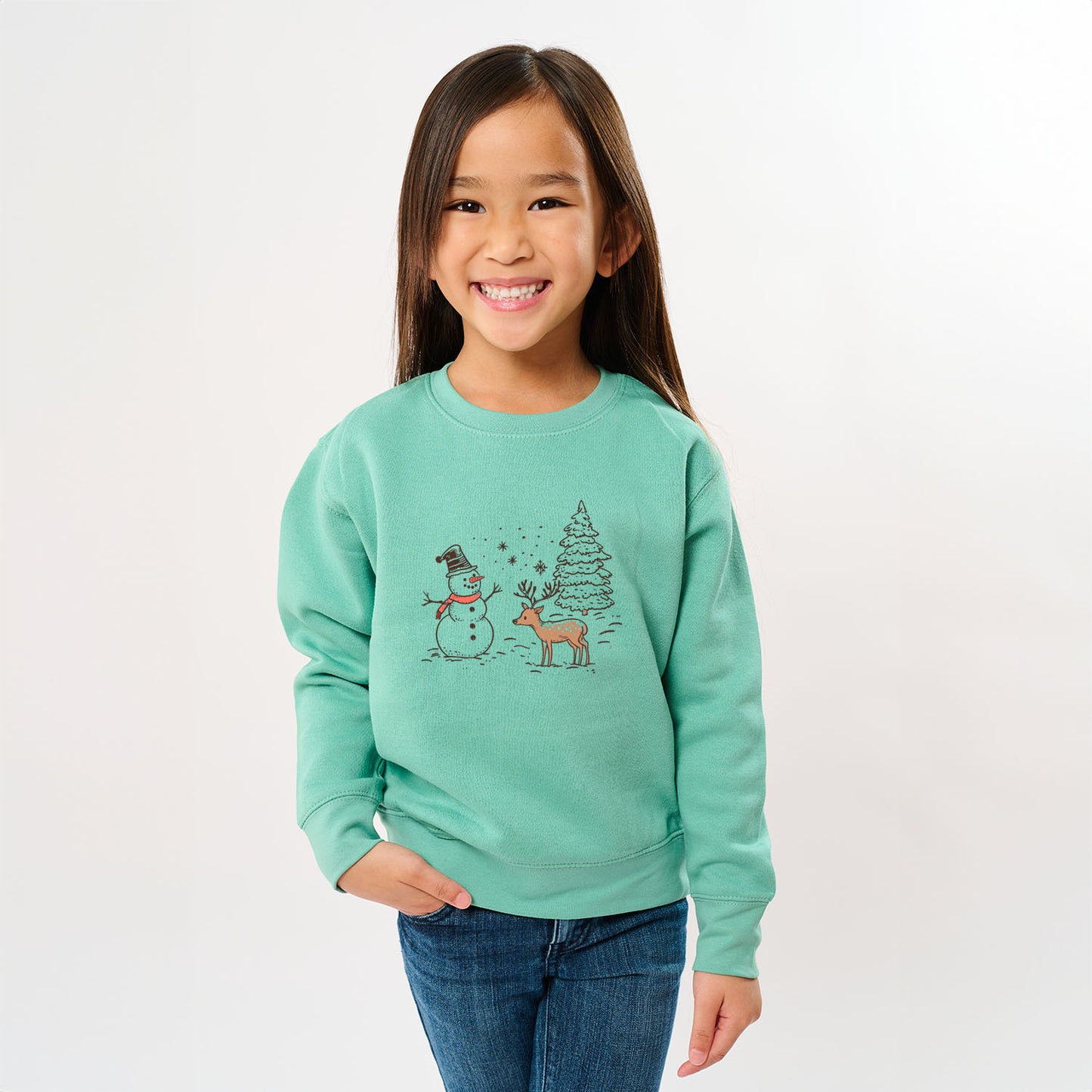 Deer Snowman Scene | Youth Ultra-Soft Graphic Sweatshirt