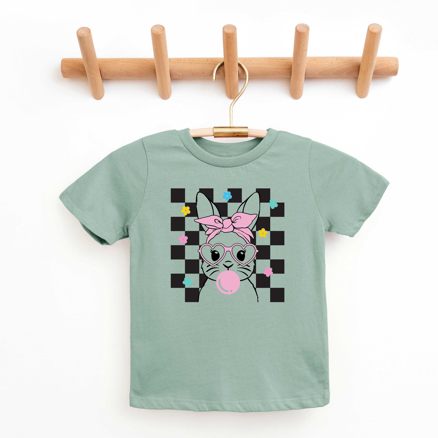 Checkered Groovy Bunny | Youth Graphic Short Sleeve Tee