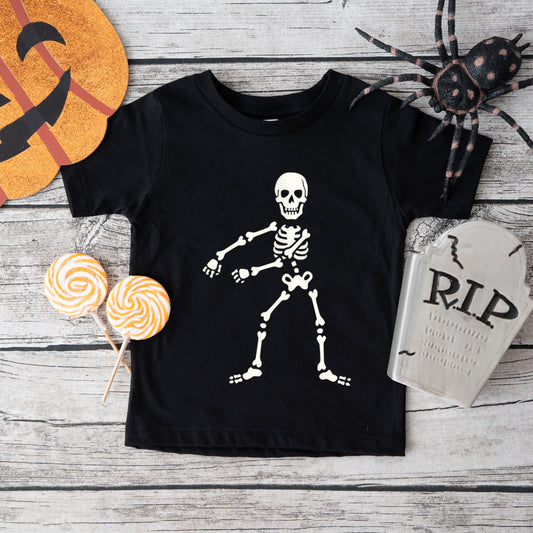 Flossing Skeleton Puff Print | Toddler Graphic Short Sleeve Tee