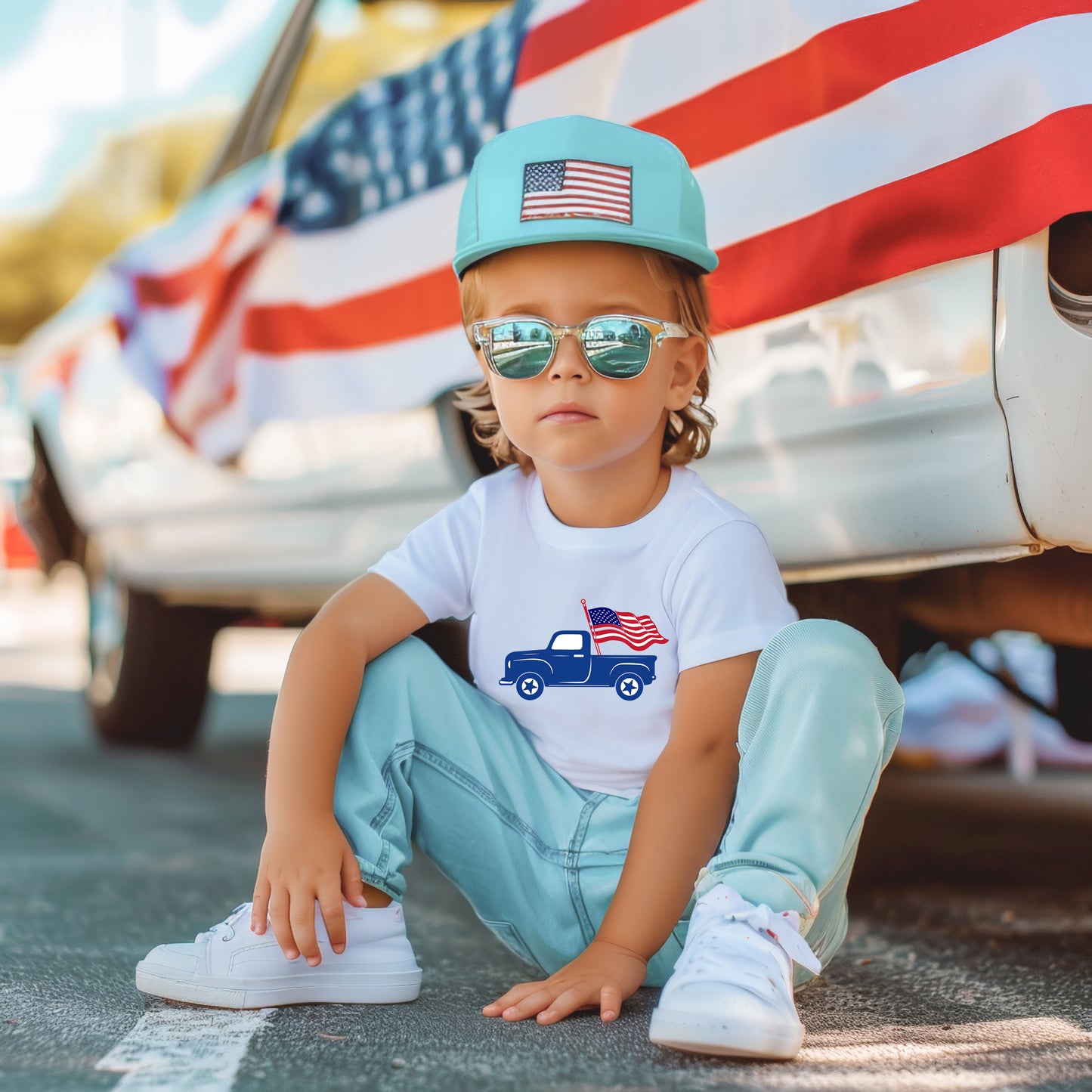 Truck With Flag | Toddler Graphic Short Sleeve Tee