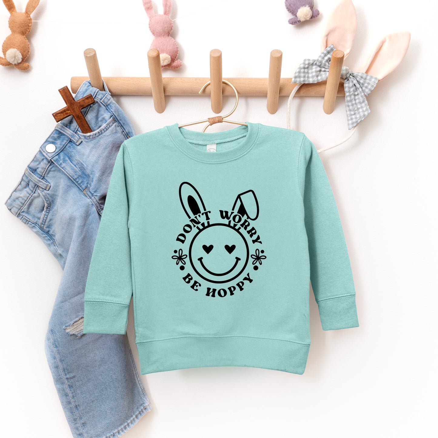 Don't Worry Be Hoppy Smiley Bunny | Toddler Graphic Sweatshirt