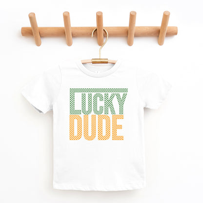 Block Checkered Lucky Dude | Toddler Graphic Short Sleeve Tee