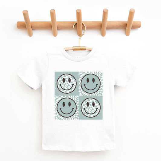 Four Checkerboard Smiley Faces | Youth Graphic Short Sleeve Tee