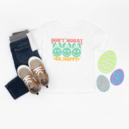 Don't Worry Be Hoppy Smiley Face With Ears | Youth Graphic Short Sleeve Tee