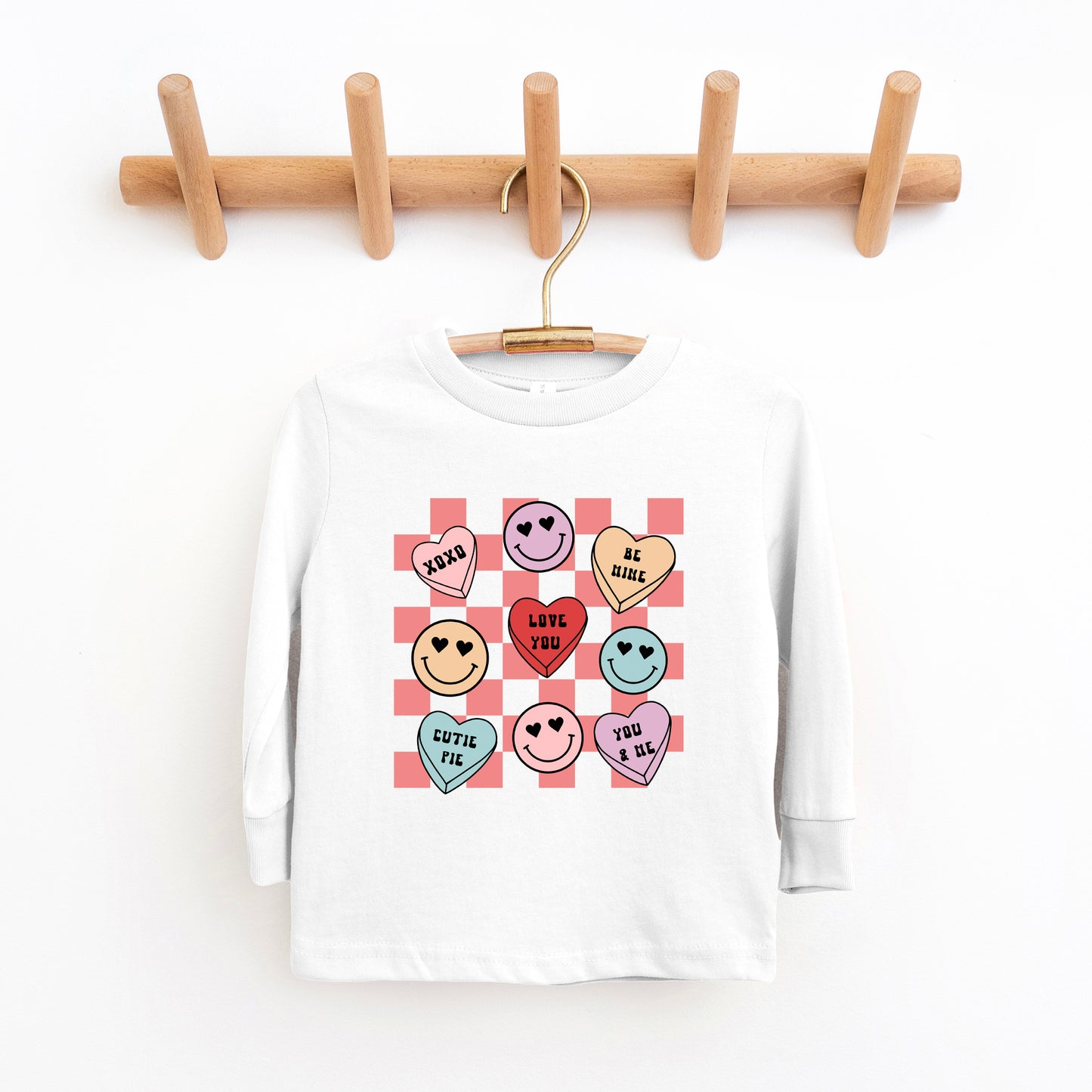 Candy Heart Smile Solid | Youth Graphic Long Sleeve Tee