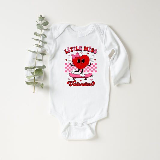 Little Miss Valentine Skateboard | Baby Graphic Long Sleeve Onesie