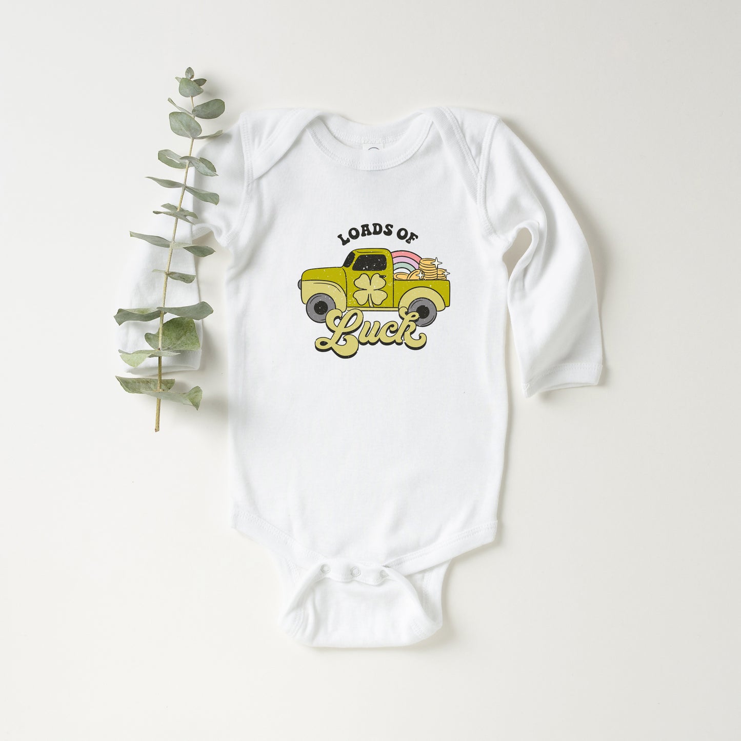 Loads Of Luck Retro Truck | Baby Graphic Long Sleeve Onesie