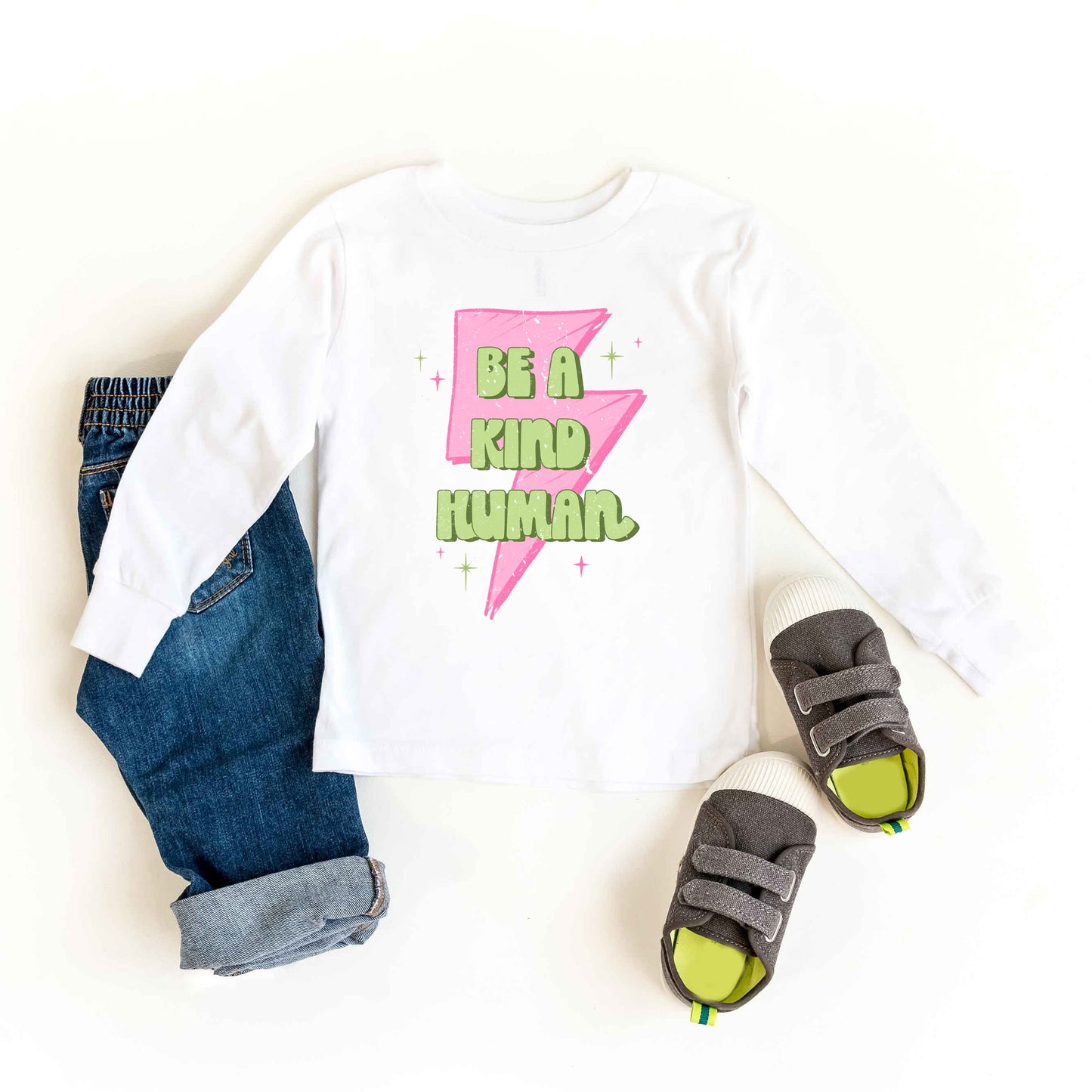 Be A Kind Human Lightning Bolt | Toddler Graphic Long Sleeve Tee