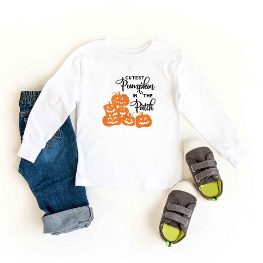 Cutest Pumpkin In The Patch Glitter | Toddler Graphic Long Sleeve Tee