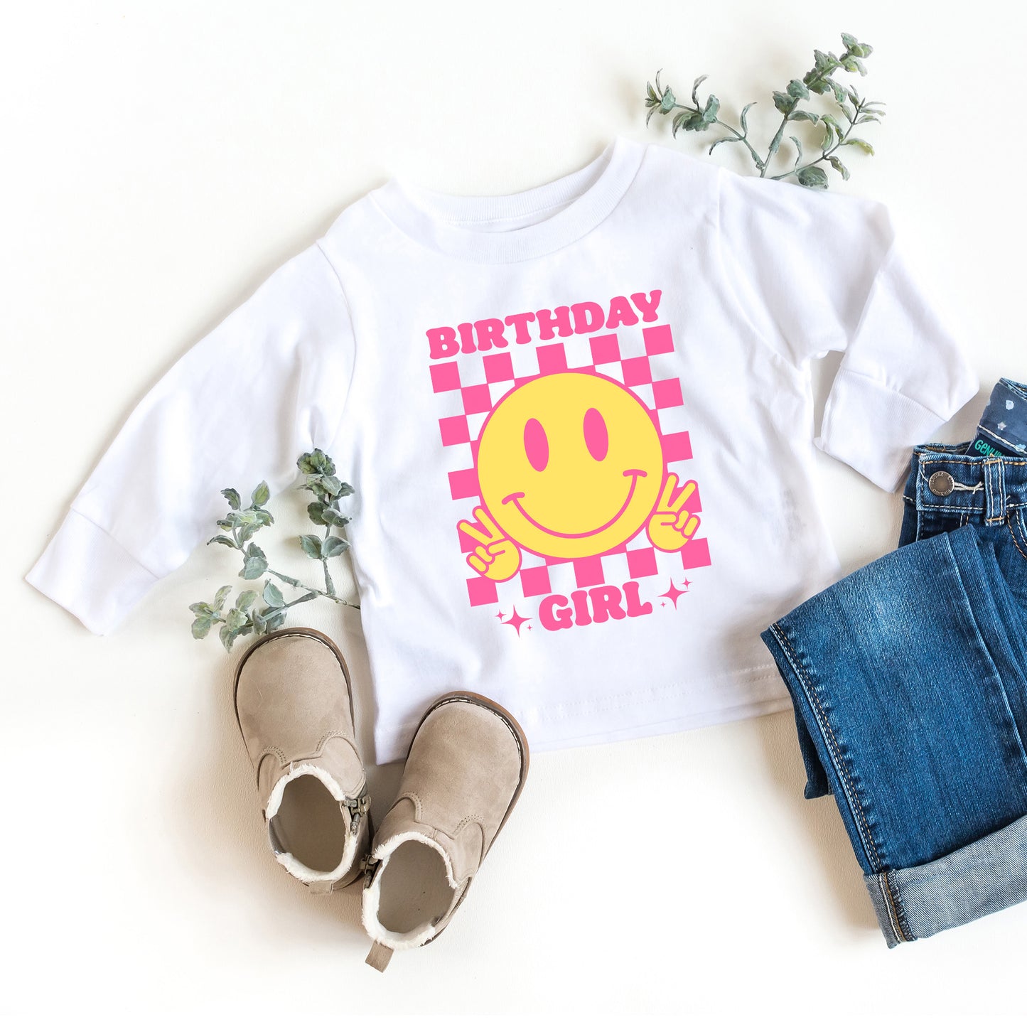 Birthday Girl Checkered | Toddler Graphic Long Sleeve Tee