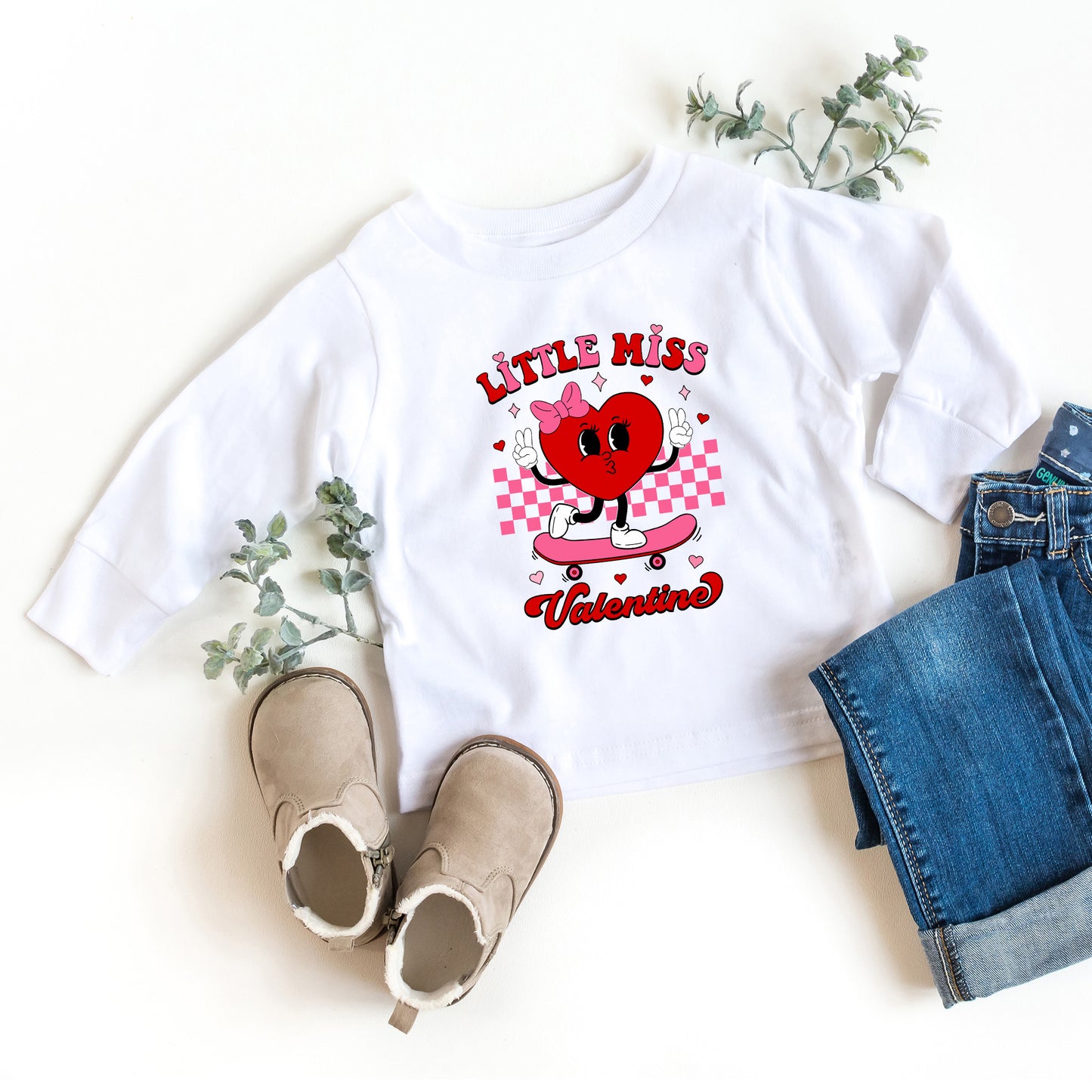 Little Miss Valentine Skateboard | Youth Graphic Long Sleeve Tee