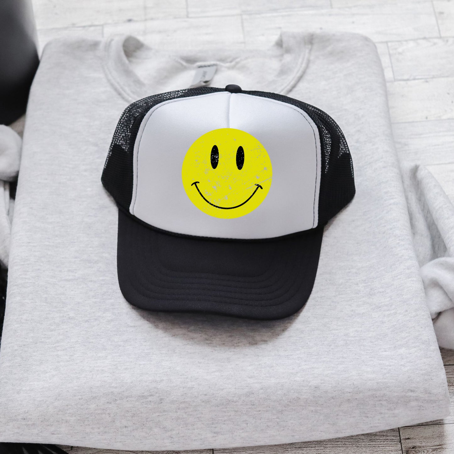 Distressed Smiley Face | Youth Foam Trucker Hat