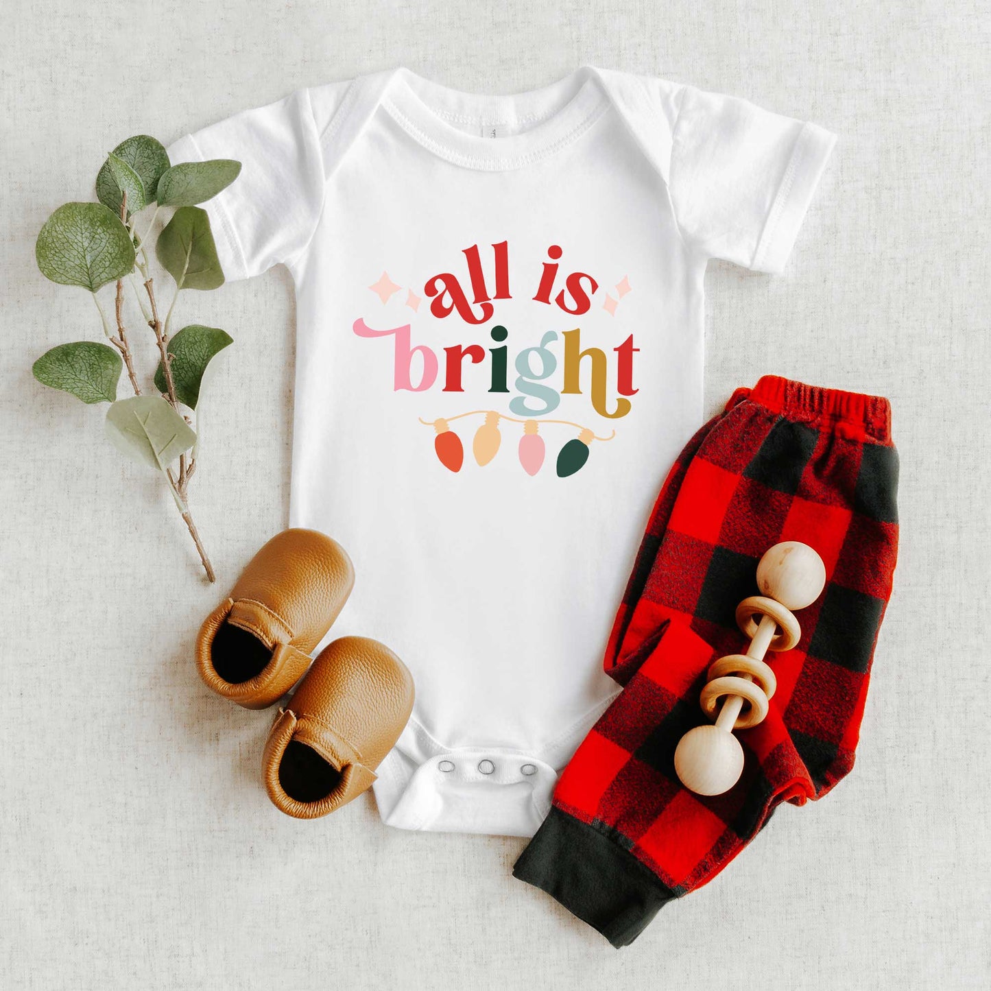 All Is Bright Christmas Lights | Baby Graphic Short Sleeve Onesie