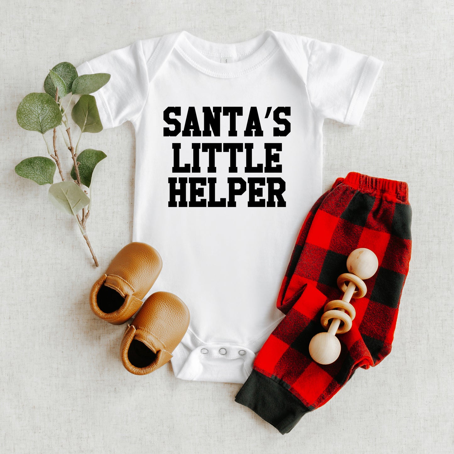 Santa's Little Helper Words | Baby Graphic Short Sleeve Onesie