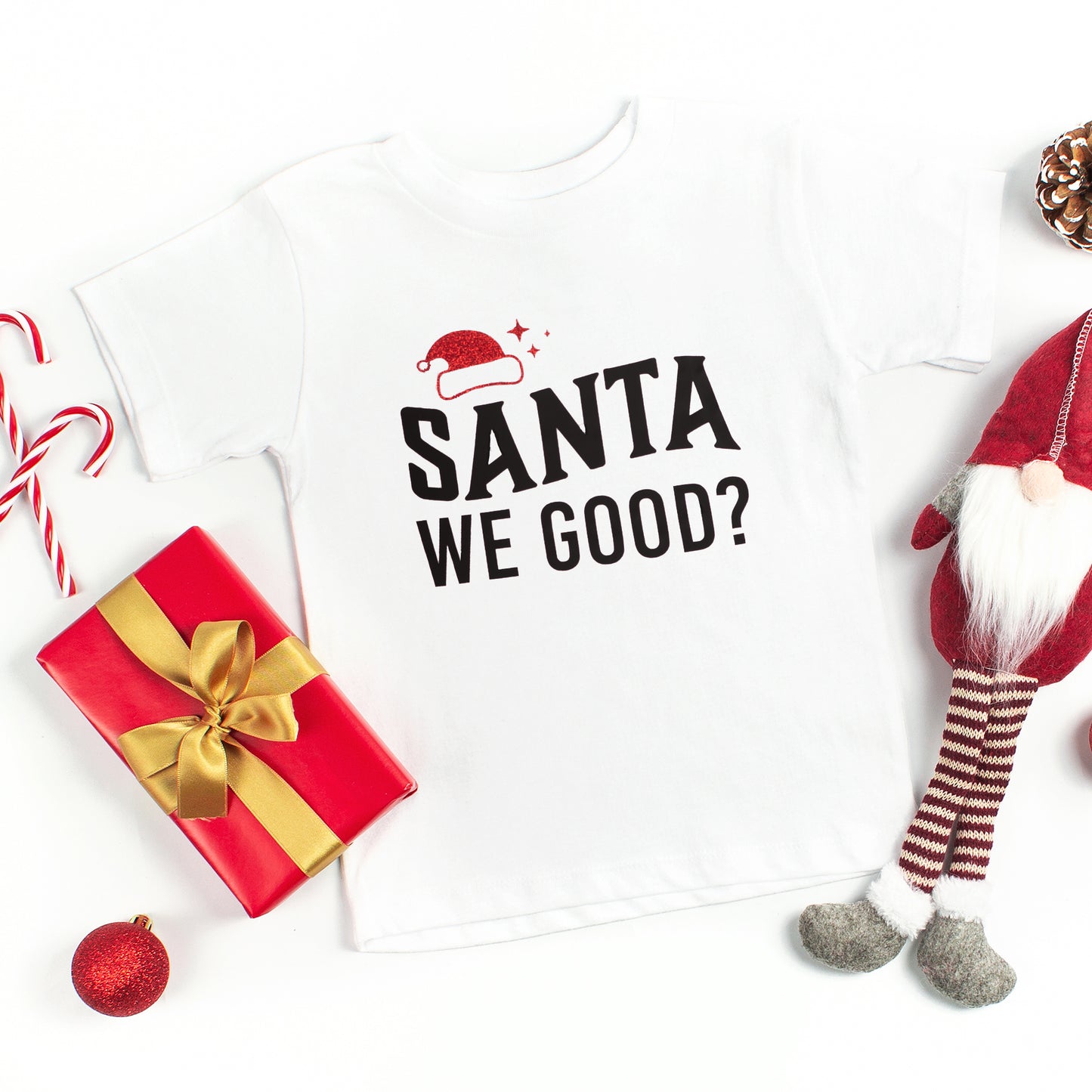 Santa We Good Glitter | Toddler Graphic Short Sleeve Tee