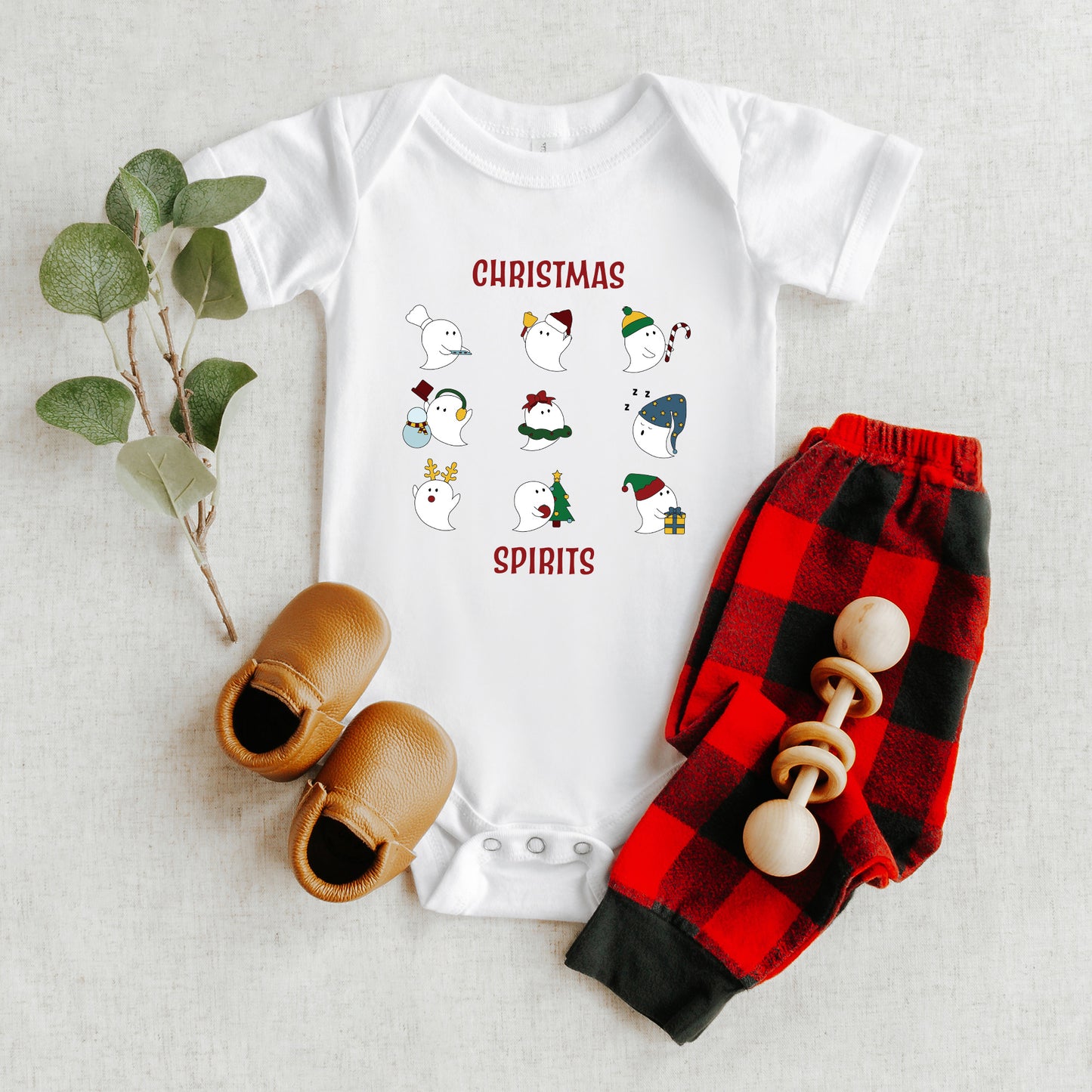 Christmas Spirits Red Words | Baby Graphic Short Sleeve Onesie