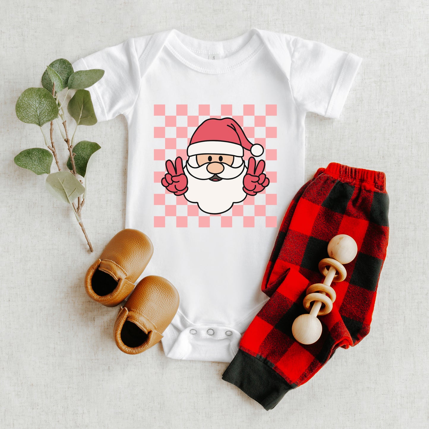 Checkered Santa | Baby Graphic Short Sleeve Onesie