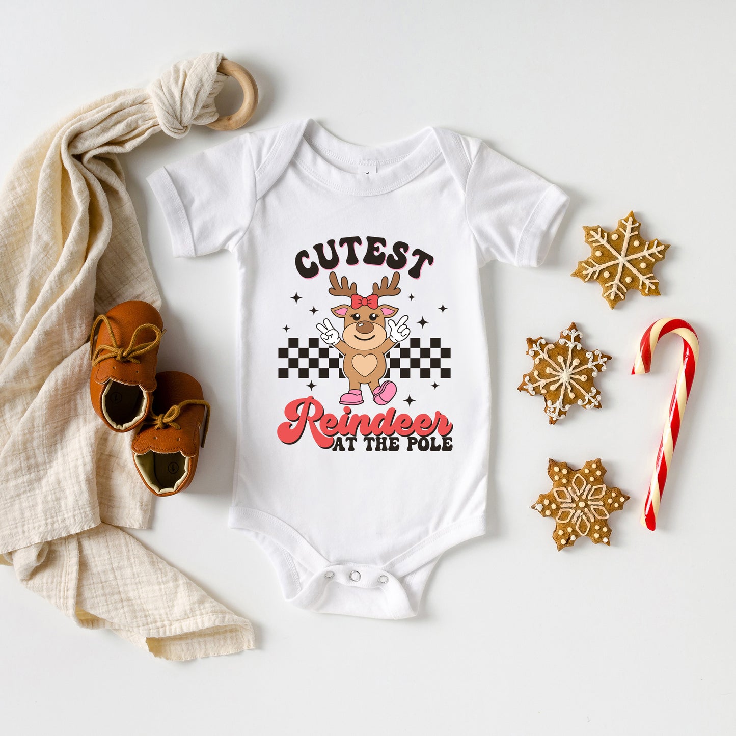 Cutest Reindeer At The Pole | Baby Graphic Short Sleeve Onesie