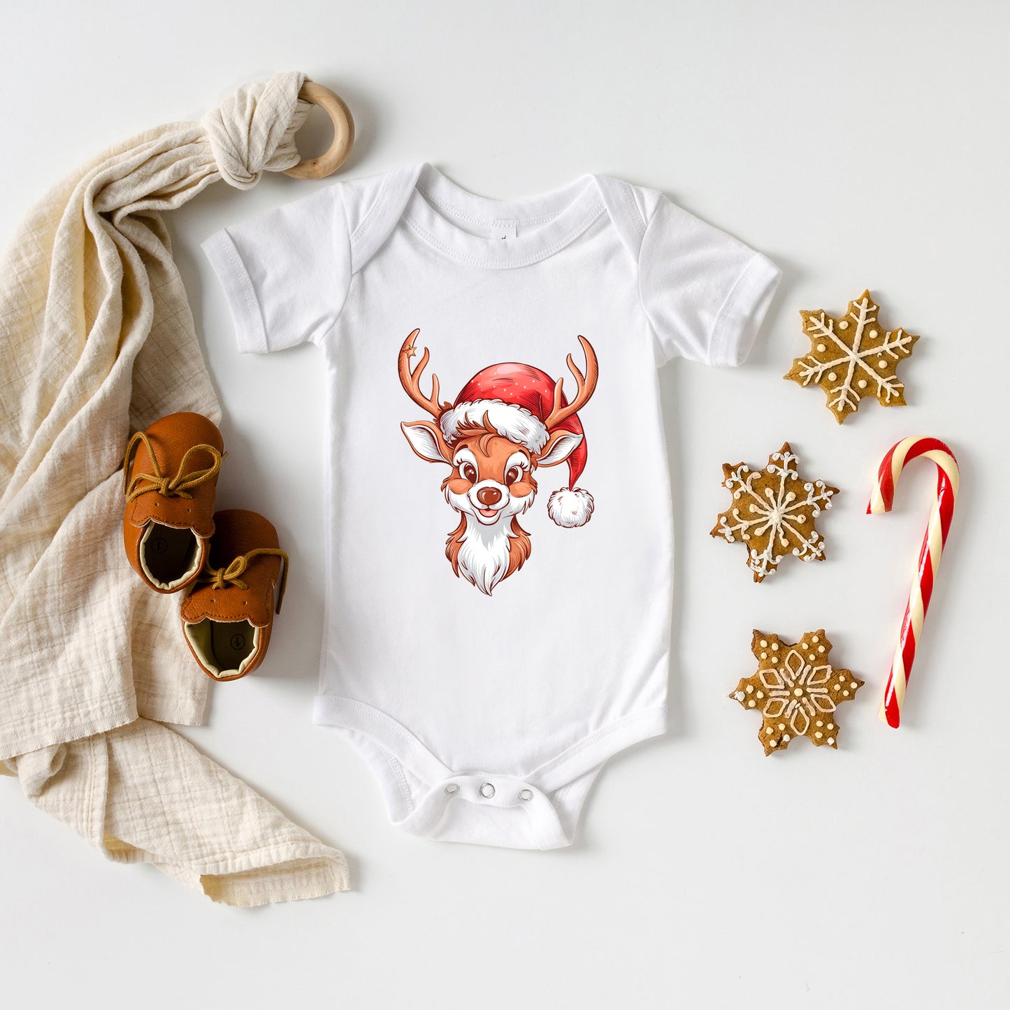 Cute Reindeer Head | Baby Graphic Short Sleeve Onesie