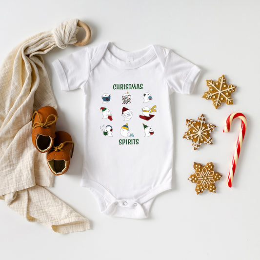 Christmas Spirits Green Words | Baby Graphic Short Sleeve Onesie