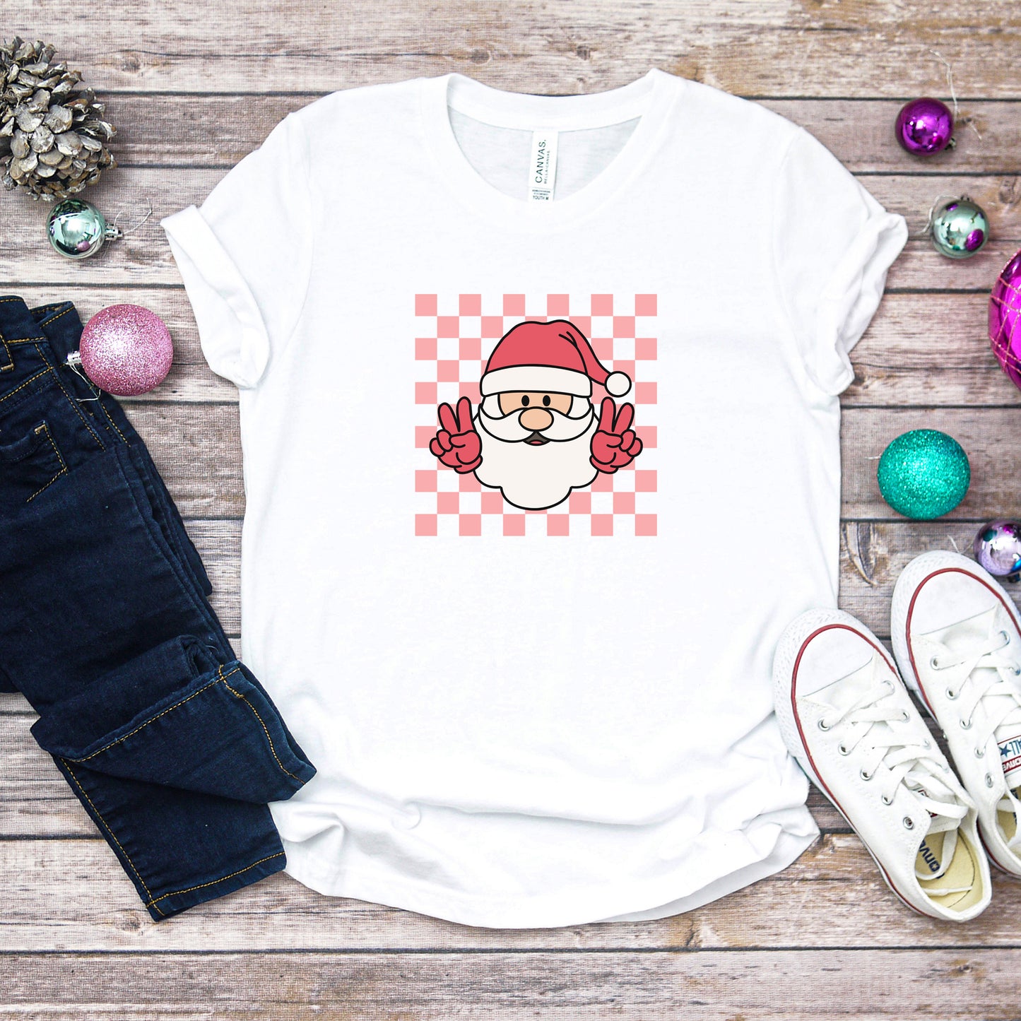 Checkered Santa| Youth Graphic Short Sleeve Tee