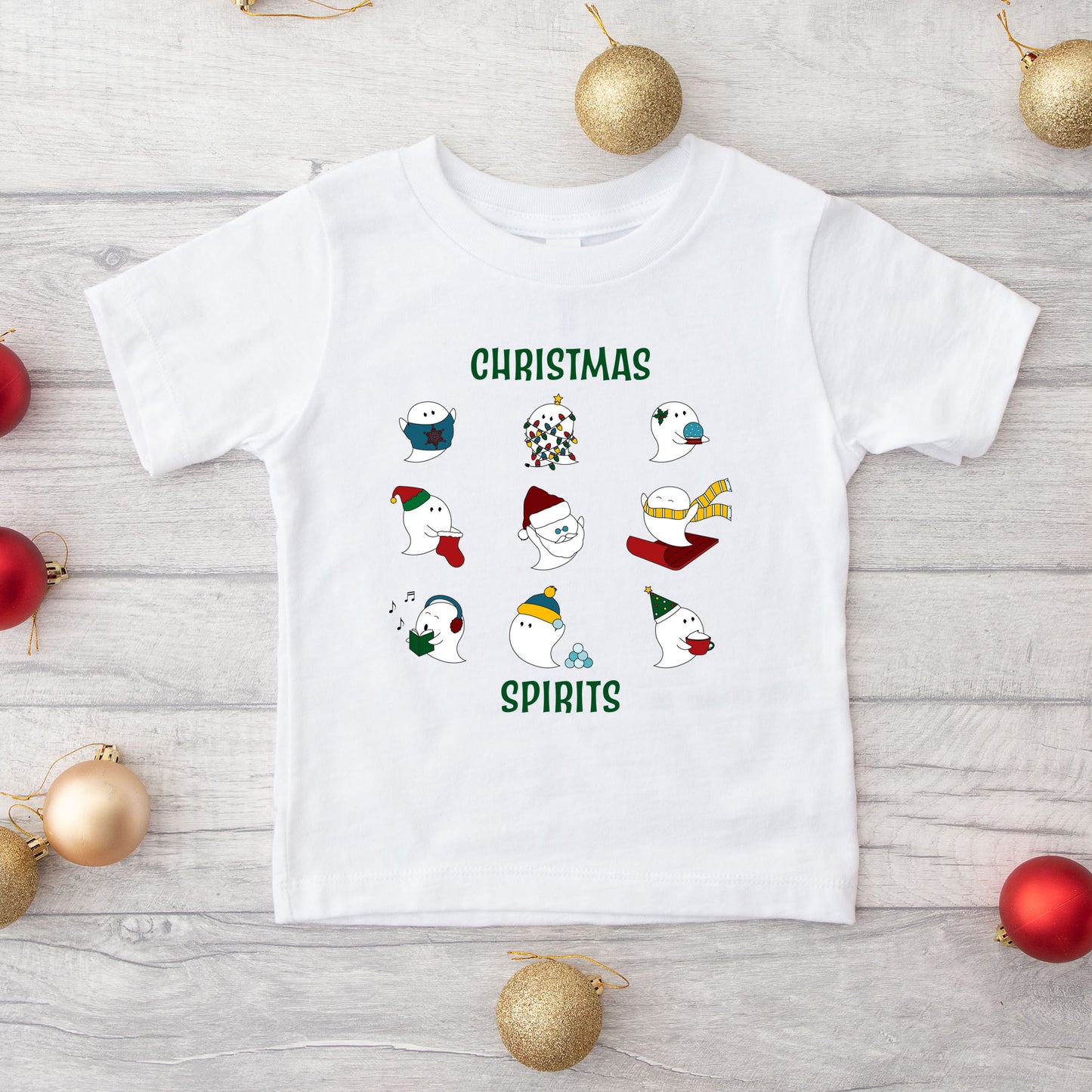 Christmas Spirits Green Words | Youth Graphic Short Sleeve Tee