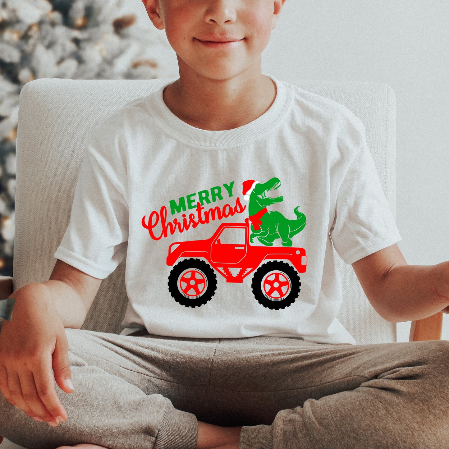 Christmas Dino Truck | Toddler Graphic Short Sleeve Tee