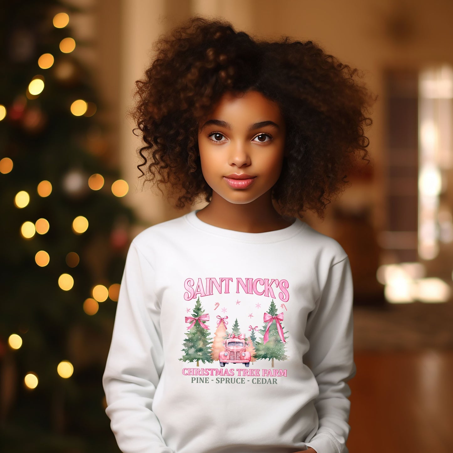 Coquette St. Nick's Tree Farm | Youth Graphic Sweatshirt