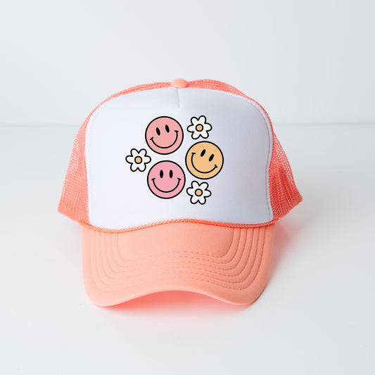 Groovy Flower Smiley Face | Youth Foam Trucker Hat