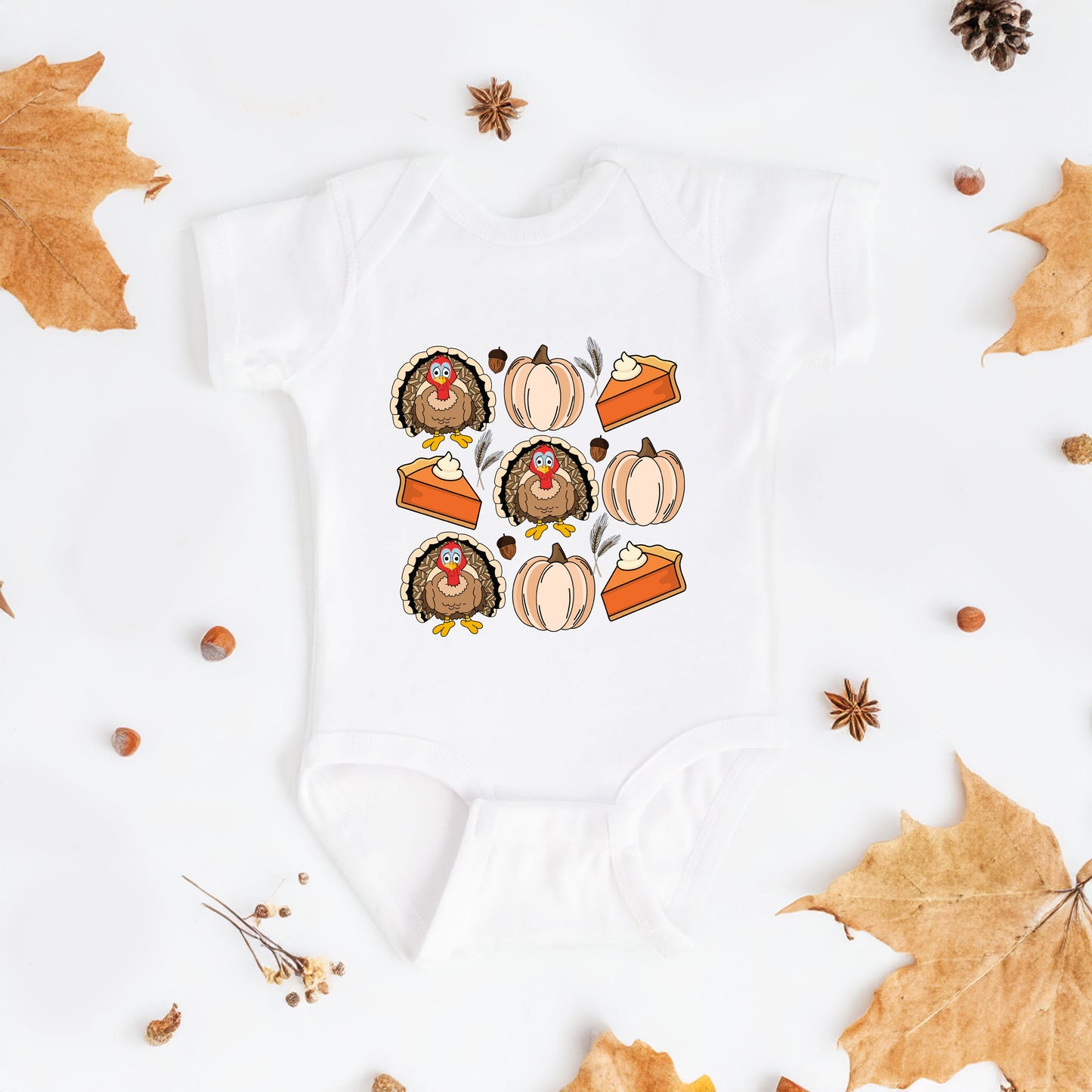 Turkey Pumpkin Pie Grid | Baby Graphic Short Sleeve Onesie