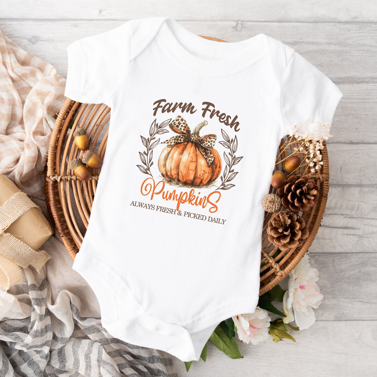 Coquette Farm Fresh Pumpkin | Baby Graphic Short Sleeve Onesie