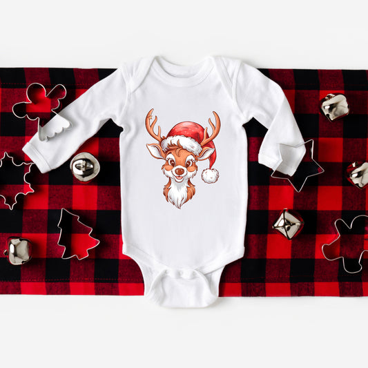 Cute Reindeer Head | Baby Graphic Long Sleeve Onesie