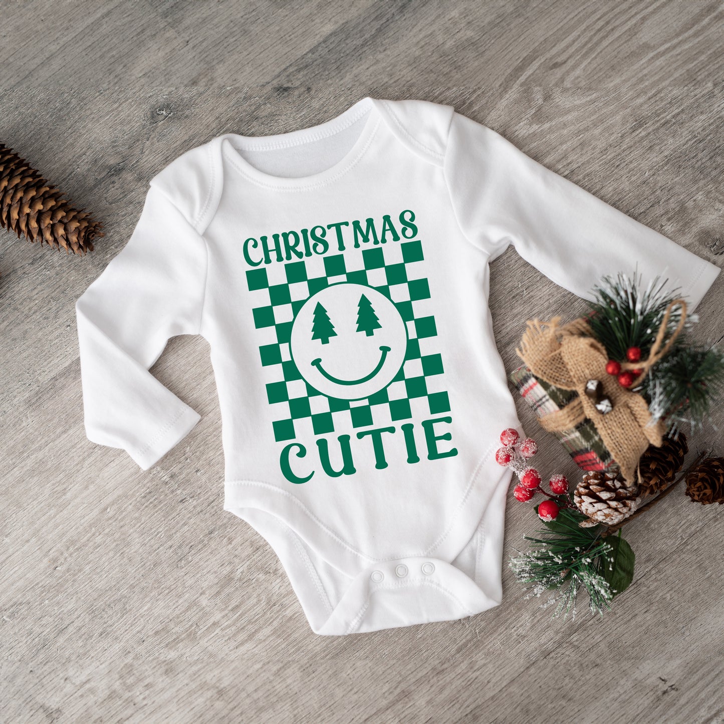 Christmas Cutie Checkered | Baby Graphic Long Sleeve Onesie