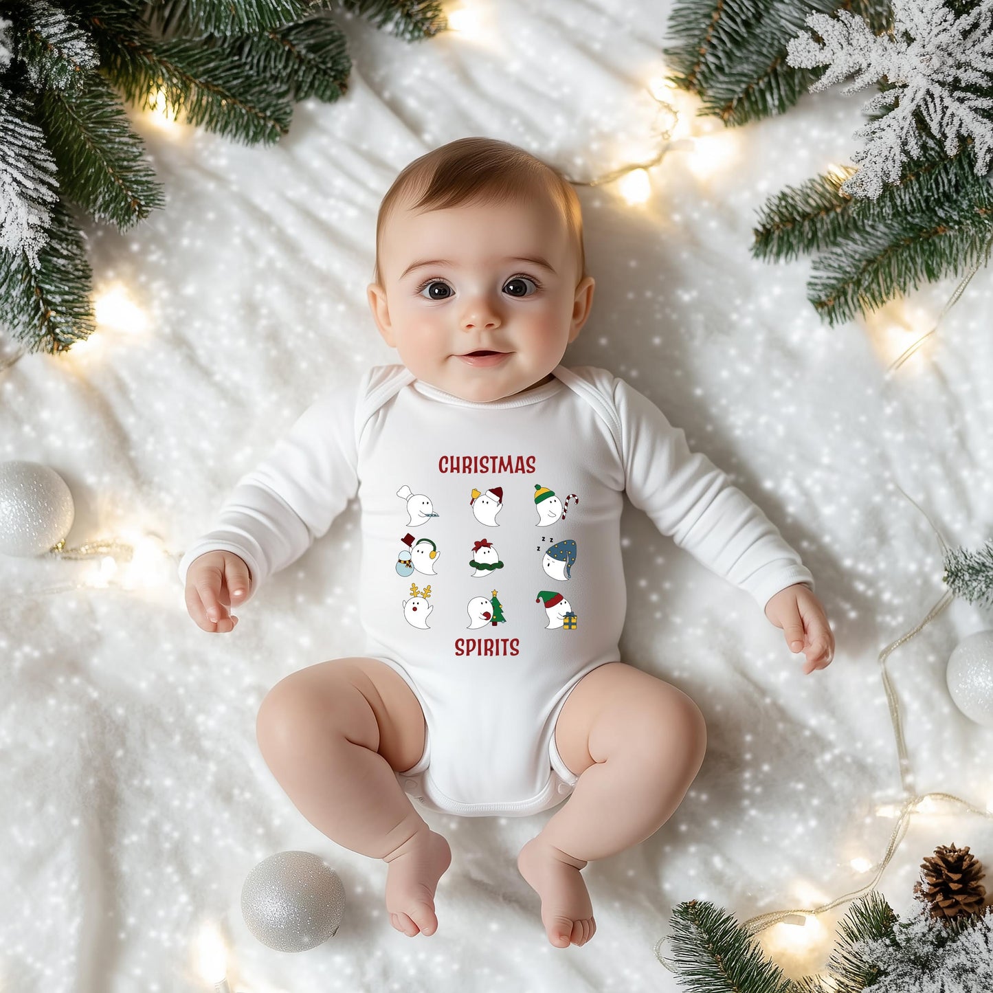 Christmas Spirits Red Words | Baby Graphic Long Sleeve Onesie