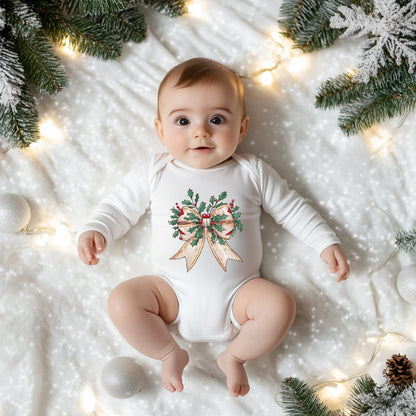 Holly Leaves Coquette | Baby Graphic Long Sleeve Onesie