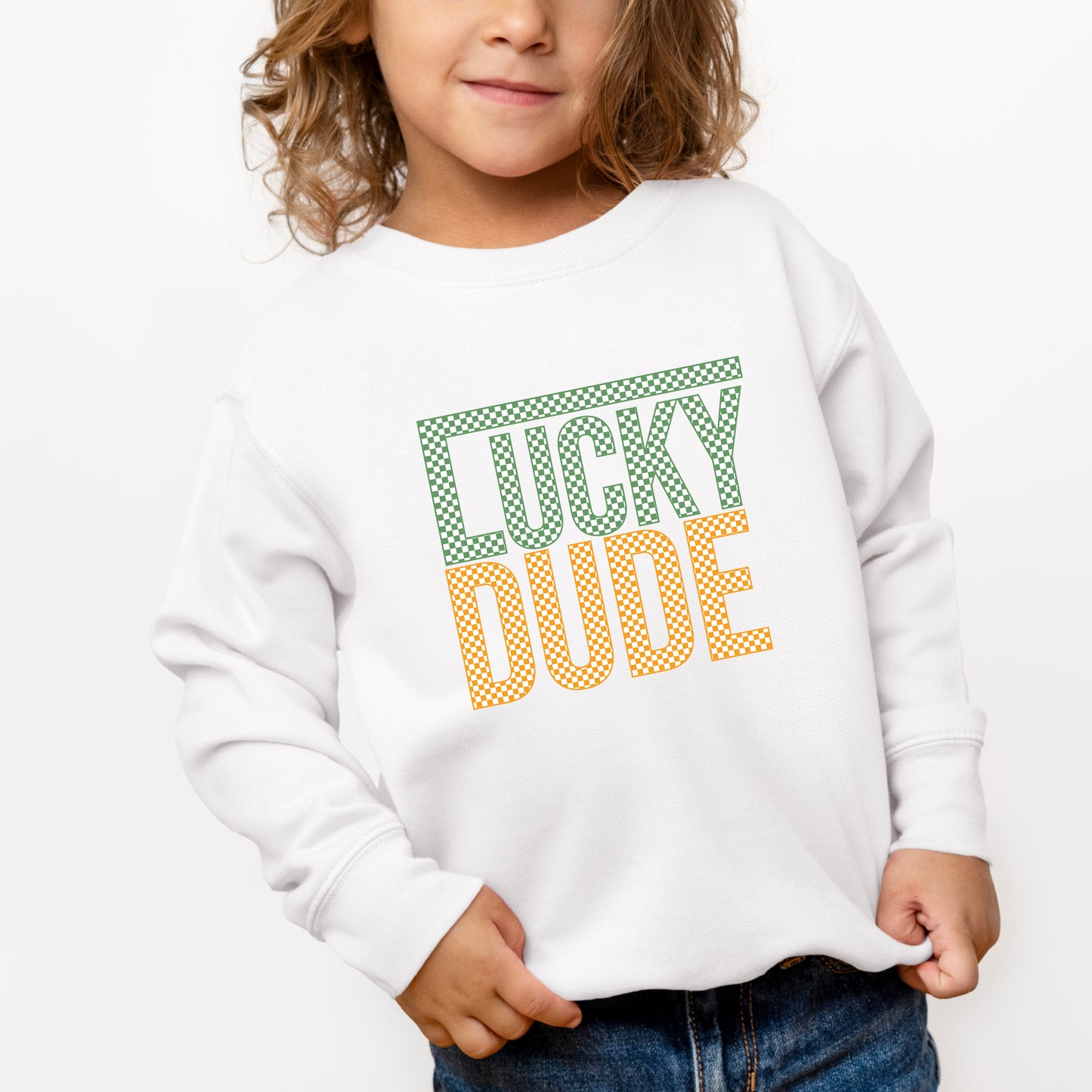 Block Checkered Lucky Dude | Toddler Graphic Sweatshirt