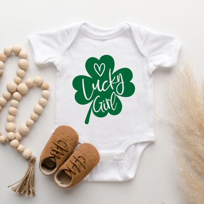 One Lucky Girl Heart | Baby Graphic Short Sleeve Onesie