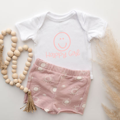 Happy Girl Smiley Face | Baby Graphic Short Sleeve Onesie