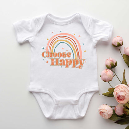 Choose Happy Rainbow | Baby Graphic Short Sleeve Onesie