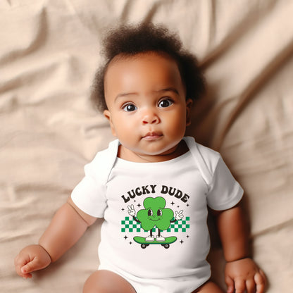 Lucky Dude Skateboard | Baby Graphic Short Sleeve Onesie