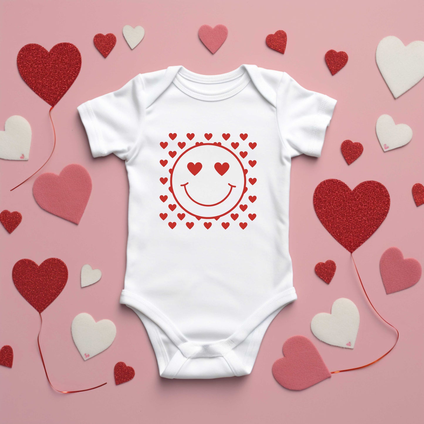 Smiley Face Hearts | Baby Graphic Short Sleeve Onesie