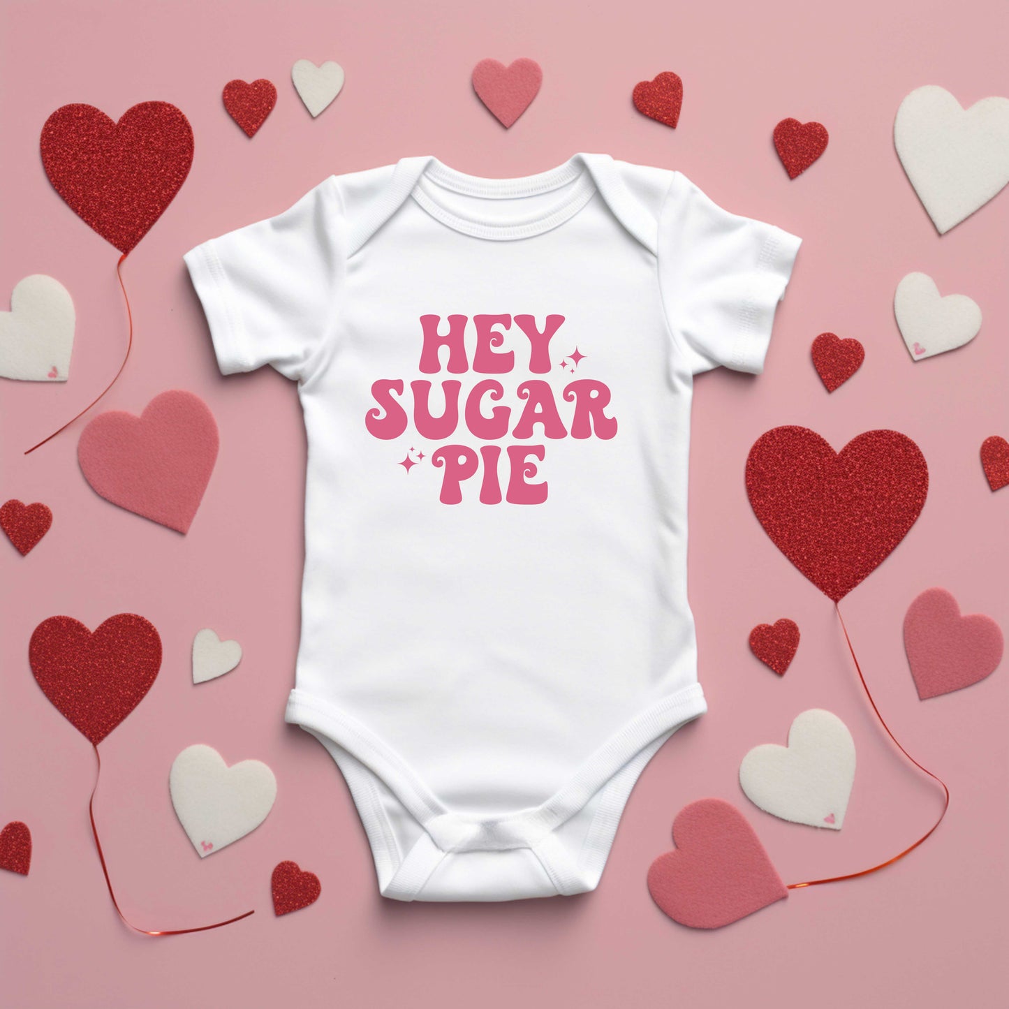 Hey Sugar Pie Stars Pink | Baby Graphic Short Sleeve Onesie