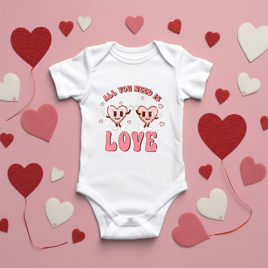 Retro All You Need Is Love Hearts | Baby Graphic Short Sleeve Onesie