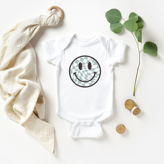 Checker Board Smiley Face | Baby Graphic Short Sleeve Onesie