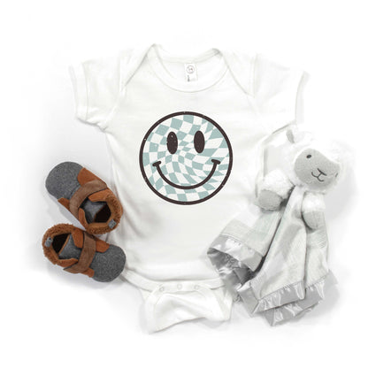 Checker Board Smiley Face | Baby Graphic Short Sleeve Onesie