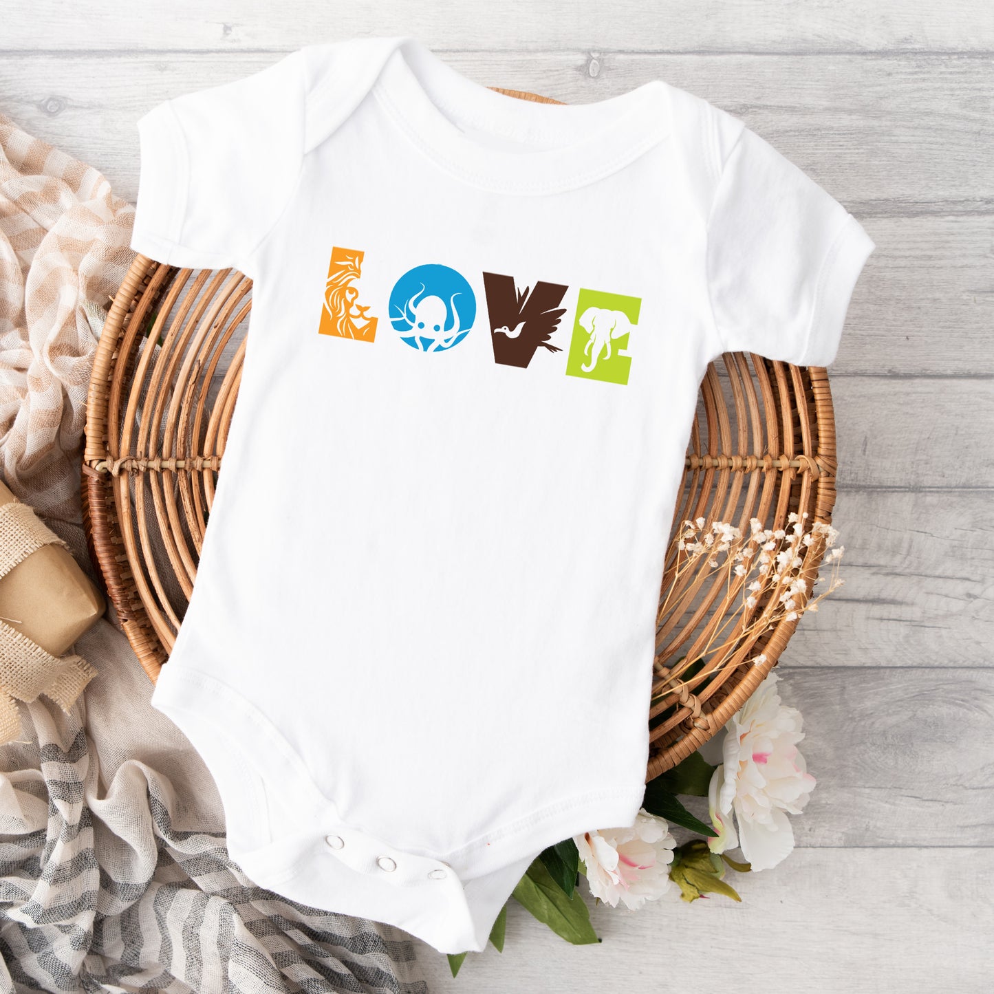 Love With Animal Letters | Baby Graphic Short Sleeve Onesie