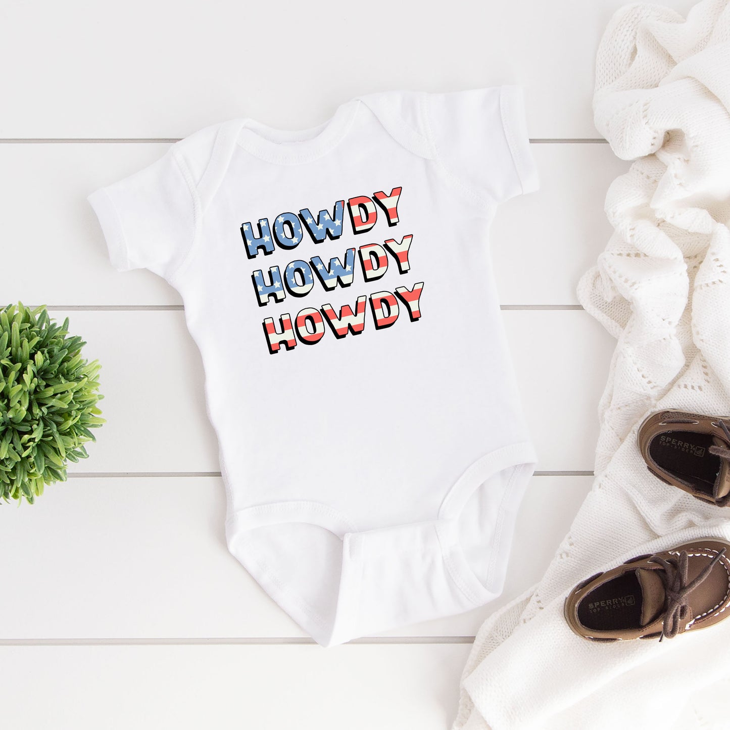 Howdy Flag Stacked | Baby Graphic Short Sleeve Onesie