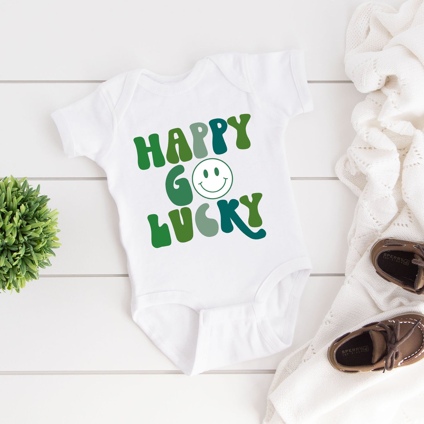 Happy Go Lucky Smiley Face | Baby Graphic Short Sleeve Onesie