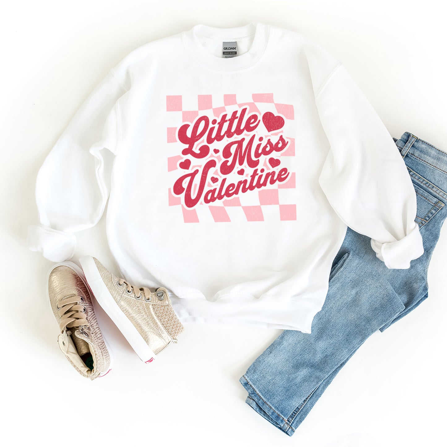 Checkered Little Miss Valentine | Youth Graphic Sweatshirt