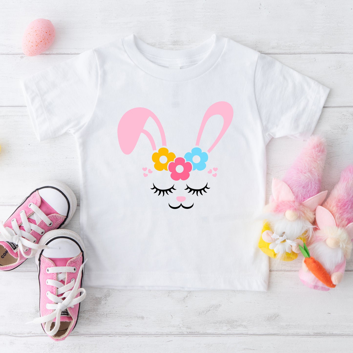 Bunny Face With Flowers | Toddler Graphic Short Sleeve Tee